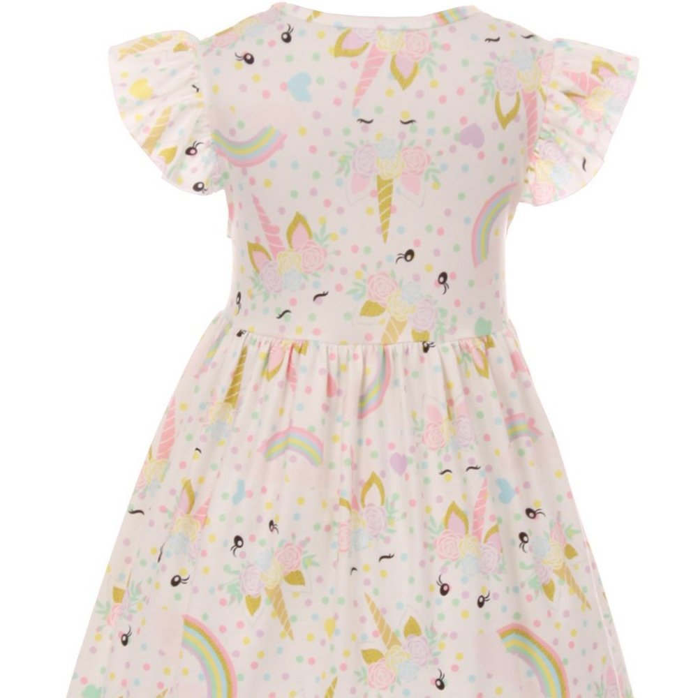 2 pieces set Little Girl Toddler Kid Unicorn Rainbow Polka Floral Girl top dress - Picture 5 of 7